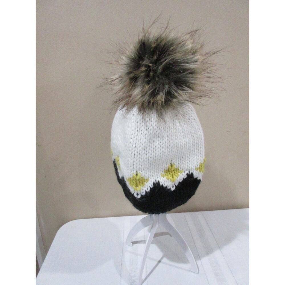 New Panache Stocking Hat Womens One Size Black/Cream/Yellow Pom Pom Beanie